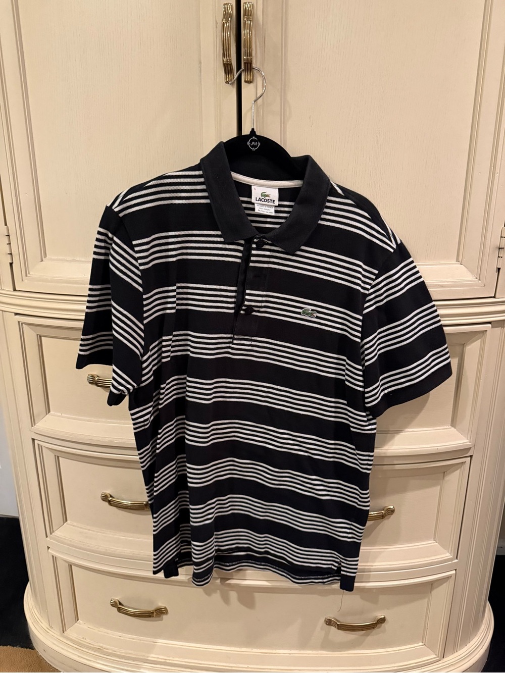 Lacoste Men’s Black and White Striped Polo